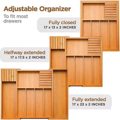 Bamboo Cucina Arredamento D'argento Contenitore di utensili e vassoio per posate Organizzatore del cassetto per posate Personalizzare le dimensioni