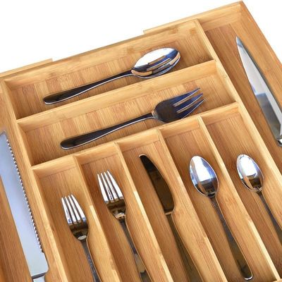 Bamboo Cucina Arredamento D'argento Contenitore di utensili e vassoio per posate Organizzatore del cassetto per posate Personalizzare le dimensioni