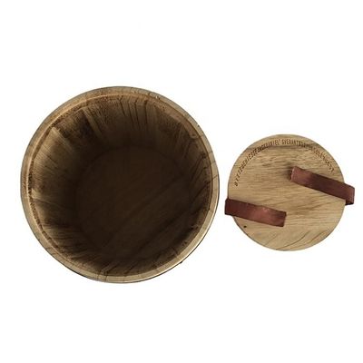 Barile di caffè di legno a colori semplici per la vendita all'ingrosso D15 x H18.8cm Disegno di stampa bruciata