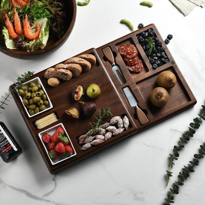 Tavola di taglio di bambù multifunzione personalizzabile con supporto e colander pieghevole