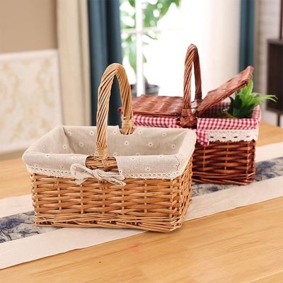 Vento rurale Cubo tessuto a mano Vicker giardino Picnic Cesto di stoccaggio con maniglia 30x20x15cm Stoccato