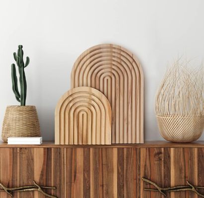 Disegno di taglio in legno a forma di arcobaleno per la decorazione della cucina domestica