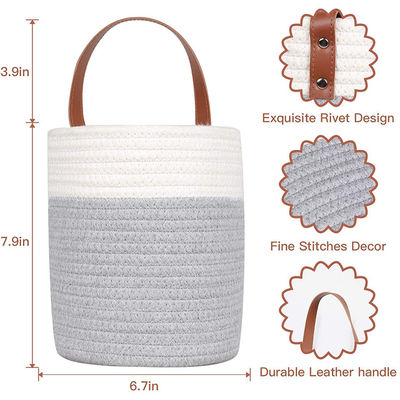 Cesto a corda piccolo di cotone appeso a parete con cesti da deposito in pelle in colore personalizzato