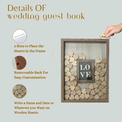 Legno e vetro Decorazione romantica di matrimonio Custom Drop Top Frame con inserto foto grande