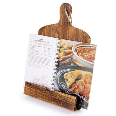 Stylish Pine Wood Cookbook Stand con installazione in piedi e tavolo da taglio marrone