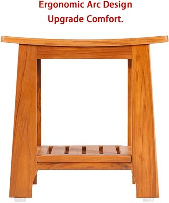 Staglio da bagno in legno di teak di colore naturale con manico e scaffale