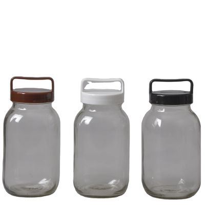 Vaso di vetro elegante e trasparente con coperchio in plastica colorata 100% sicuro per gli alimenti