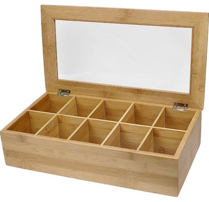 Capo trasparente Scatola da tè in legno Disegno personalizzato 14,5 x 3,5 x 7,9 pollici Stampa laser incisione