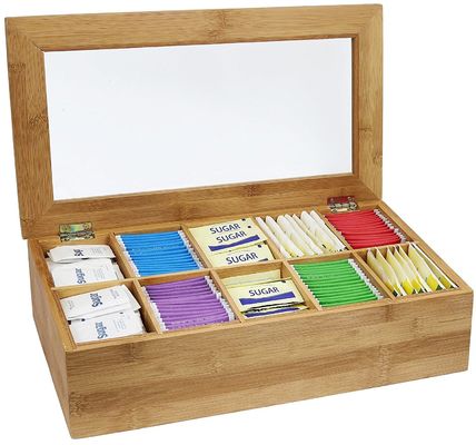 Capo trasparente Scatola da tè in legno Disegno personalizzato 14,5 x 3,5 x 7,9 pollici Stampa laser incisione
