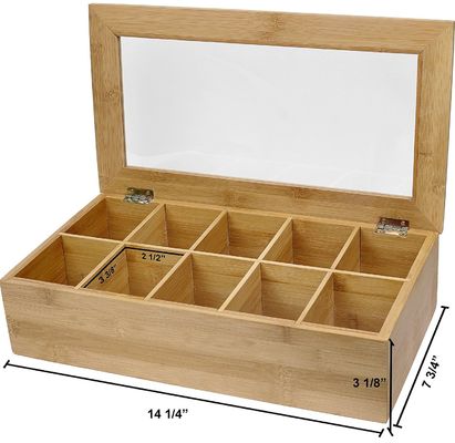 Capo trasparente Scatola da tè in legno Disegno personalizzato 14,5 x 3,5 x 7,9 pollici Stampa laser incisione