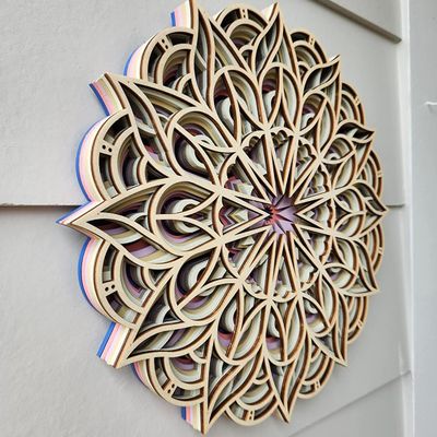 Decorazione artigianale a 6 strati coloratissima decorazione appesa Boho Decorazione murale di arte Mandala in legno