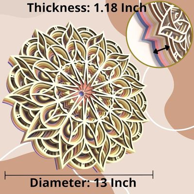 Decorazione artigianale a 6 strati coloratissima decorazione appesa Boho Decorazione murale di arte Mandala in legno