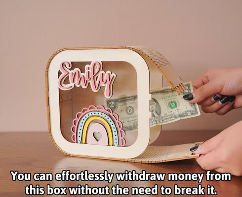 Scatola di soldi in legno di pino Decorazione della stanza di Montessori Decorazione della stanza di bambina Scatola di denaro in legno Regalo per figlia