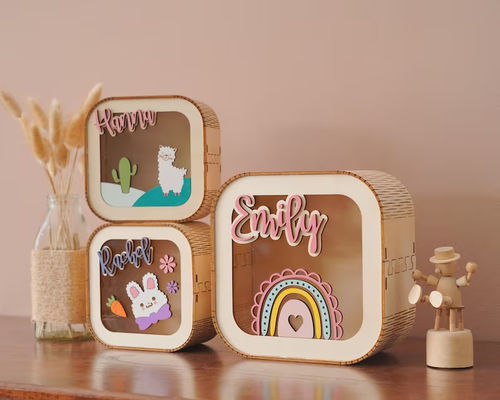 Scatola di soldi in legno di pino Decorazione della stanza di Montessori Decorazione della stanza di bambina Scatola di denaro in legno Regalo per figlia