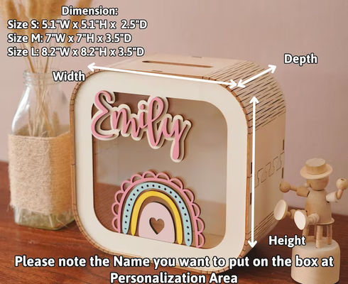 Scatola di soldi in legno di pino Decorazione della stanza di Montessori Decorazione della stanza di bambina Scatola di denaro in legno Regalo per figlia