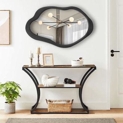 Rustico Legno Nero Inquadratura Parete asimmetrica Specchio ondulato per soggiorno Camera da letto Entrata Bagno