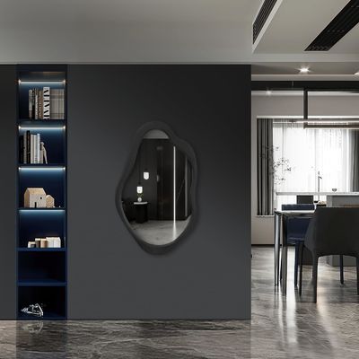 Rustico Legno Nero Inquadratura Parete asimmetrica Specchio ondulato per soggiorno Camera da letto Entrata Bagno