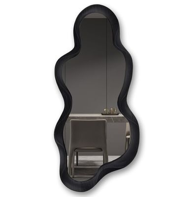 Bello arredamento domestico Specchio irregolare a muro con cornice di legno nero e decorazione moderna del bagno