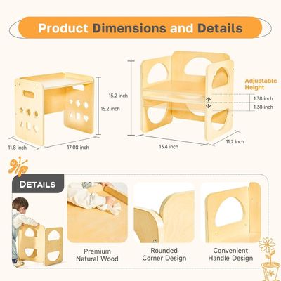 Legno personalizzato Bambini di 1-3 anni Altezza regolabile Sedile di gradino Scaffale per soggiorno