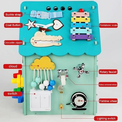 Montessori Giocattoli in legno Casa occupata Puzzle multifunzionale Scatola del tesoro sbloccante Verniciato