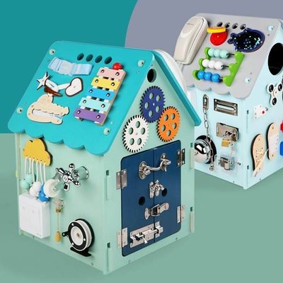 Montessori Giocattoli in legno Casa occupata Puzzle multifunzionale Scatola del tesoro sbloccante Verniciato