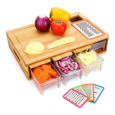 OEM ODM Accettato classico rettangolo BAMBOO Tavola di taglio con contenitori a scanalatura di succo