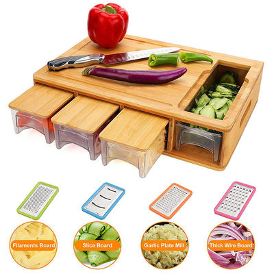 OEM ODM Accettato classico rettangolo BAMBOO Tavola di taglio con contenitori a scanalatura di succo