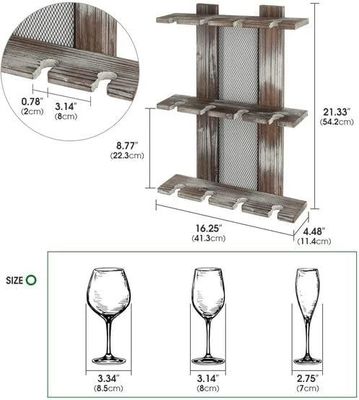 Rack per porta vetri montato a parete in legno per 12 bicchieri di vino