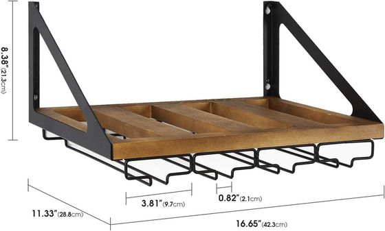 Rack non pieghevole Rustico In Legno Montaggio a Parete Rack per vino con 4 porta vetro a filo metallico Disegno personalizzato