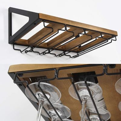 Rack non pieghevole Rustico In Legno Montaggio a Parete Rack per vino con 4 porta vetro a filo metallico Disegno personalizzato
