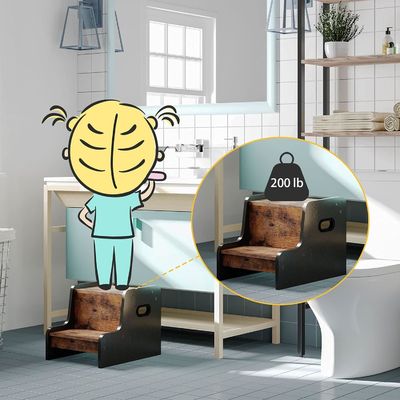 Logo personalizzato sgabello da bambino rustico marrone a due passi con maniglie mobili per la casa