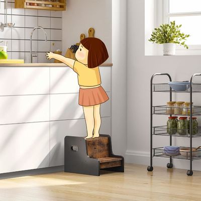 Logo personalizzato sgabello da bambino rustico marrone a due passi con maniglie mobili per la casa