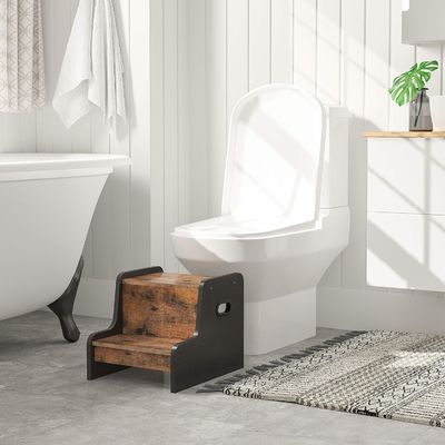 Logo personalizzato sgabello da bambino rustico marrone a due passi con maniglie mobili per la casa