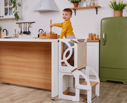 7 in 1 convertibile Tavolo torre per bambini con sedile a schiena Migliora l'apprendimento e il divertimento in cucina