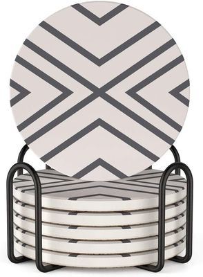 Customized Round 4'6 pcs Marmo Verniciato Assorbente Pietra Ceramica Coaster con Stand