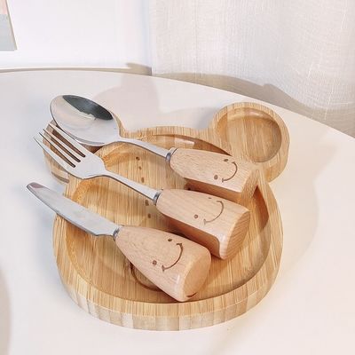 Stile semplice Logo personalizzato Piatti Bambù Bambino Set con forchette e cucchiai