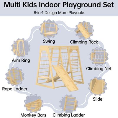Giocattoli di arrampicata in legno per bambini piccoli per parco giochi interno e gioco stampa incisione laser