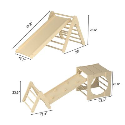 Giocattoli di arrampicata triangolare 5 in 1 Gym di arrampicata per bambini in legno con rampa e scivolo