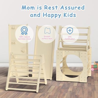 Giocattoli di arrampicata triangolare 5 in 1 Gym di arrampicata per bambini in legno con rampa e scivolo