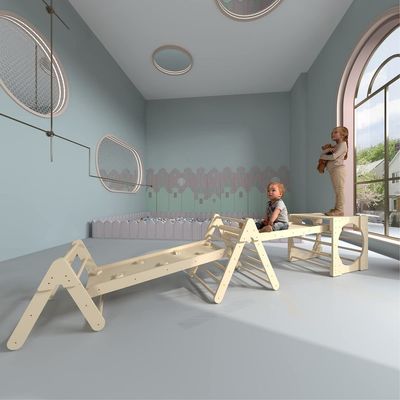Giocattoli di arrampicata triangolare 5 in 1 Gym di arrampicata per bambini in legno con rampa e scivolo