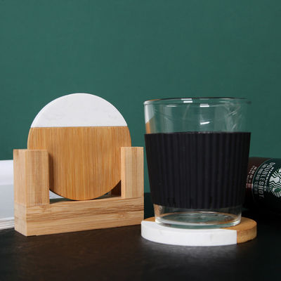 4 pollici Acacia Esagonale Geometrico Rotondo Legno E Marmo Legno Bianco Cork Coasters Plate Set