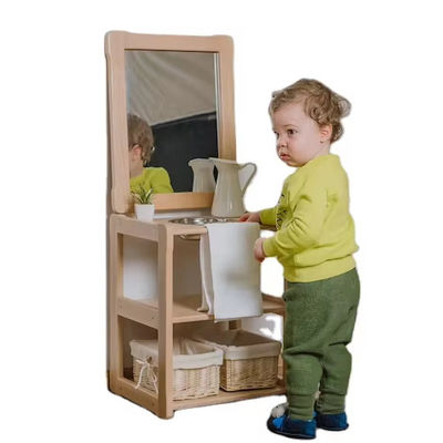 Bambini che imparano giocattoli Bambini Montessori ecologici Lavatorio con specchio e lavanderia extra