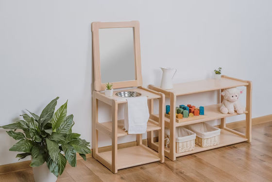 Bambini che imparano giocattoli Bambini Montessori ecologici Lavatorio con specchio e lavanderia extra