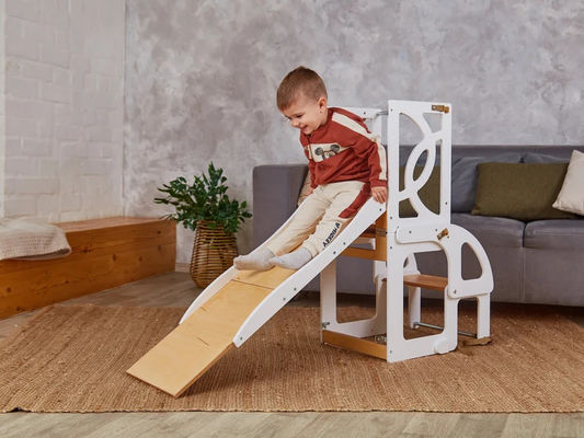 Bambini di legno cucina scaffale passo convertibile Torre Bambino Tavolo 7 in 1 Sedile e scivolo