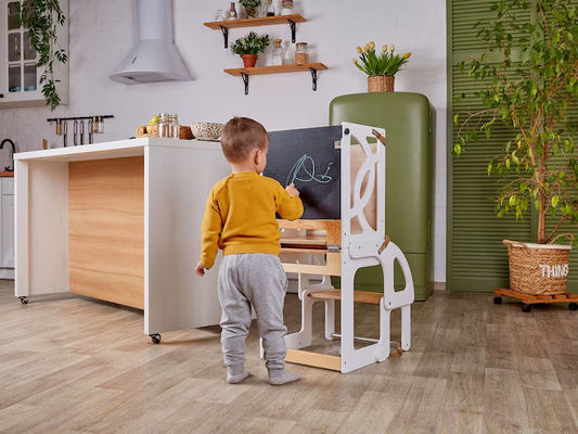 Bambini di legno cucina scaffale passo convertibile Torre Bambino Tavolo 7 in 1 Sedile e scivolo