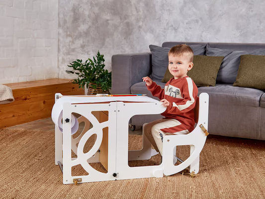 Bambini di legno cucina scaffale passo convertibile Torre Bambino Tavolo 7 in 1 Sedile e scivolo