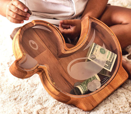 Pignone Legno Animali Piggy Bank per bambini Legno colore semplice forma di drago Banca Cash Box