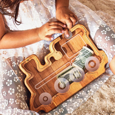 Pignone Legno Animali Piggy Bank per bambini Legno colore semplice forma di drago Banca Cash Box
