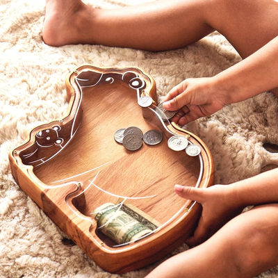 Pignone Legno Animali Piggy Bank per bambini Legno colore semplice forma di drago Banca Cash Box