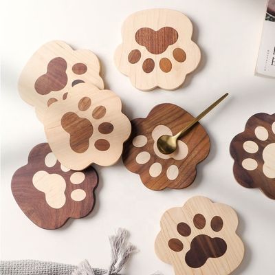 Fashion Cat Claw Shape Walnut Cup Mat Coasters 11.5x12.5x1.2cm per il logo personalizzato